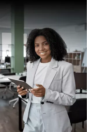 Business woman holding tablet