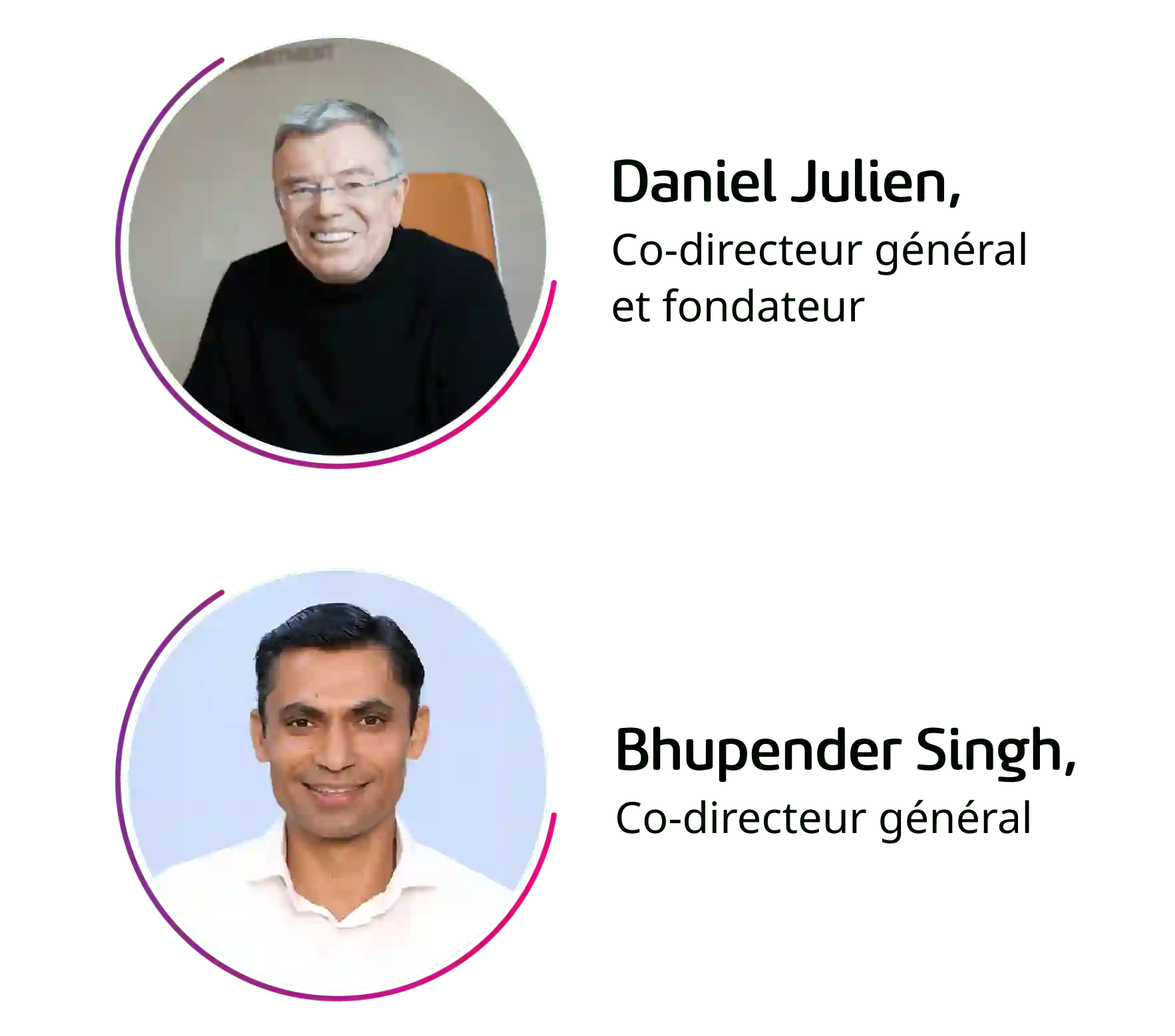 Portraits de Daniel Julien, co-directeur général et fondateur, et Bhupender Singh, co-directeur général de TP.