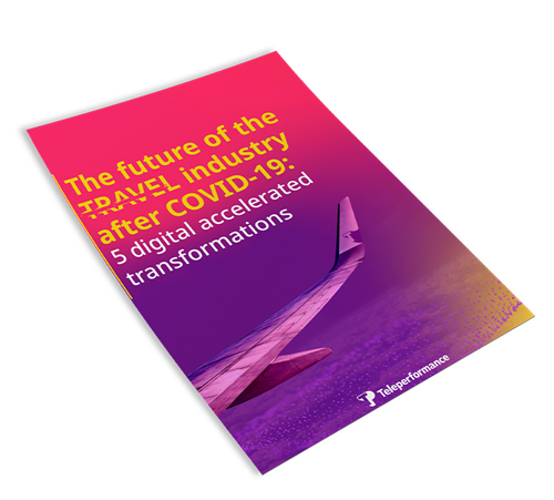 TP report cover showing airplane wing with title ‘The future of the travel industry after COVID-19’.