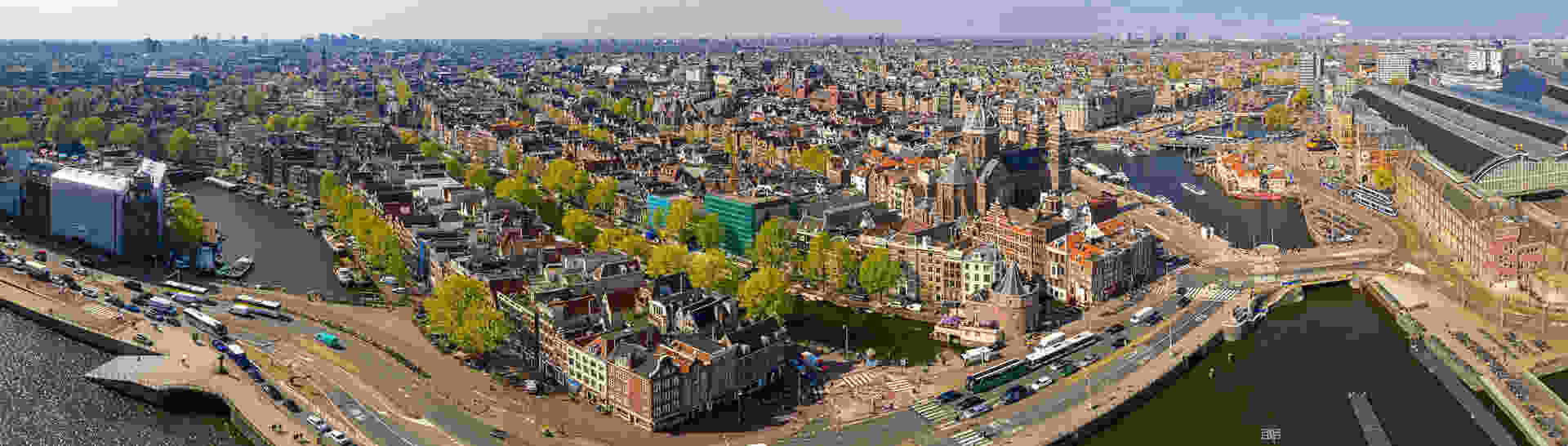 Aerial view of the traditional yet modern city of Amsterdam, in the Netherlands