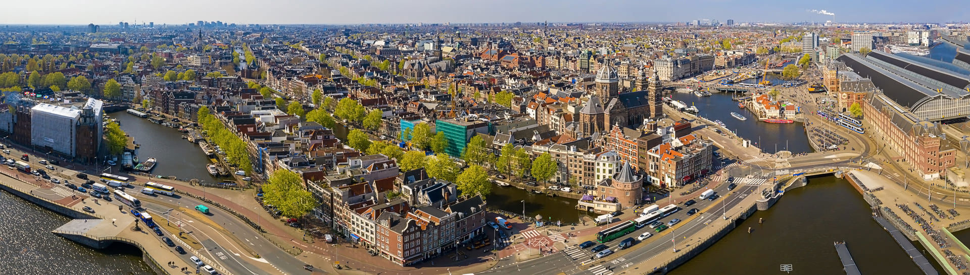 Aerial view of the traditional yet modern city of Amsterdam, in the Netherlands