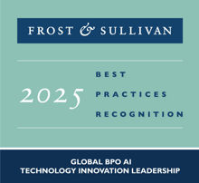 Frost & Sullivan 2025 Global BPO AI Technology Innovation Leadership award badge. 