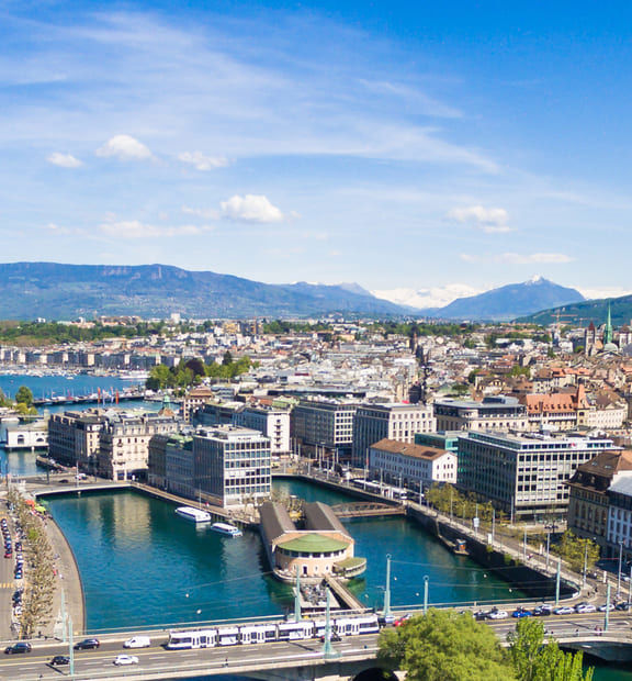 Aerial view of Lake Leman - city of Geneva in Switzerland