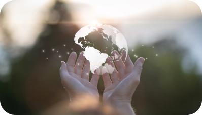Hands holding a 3D globe