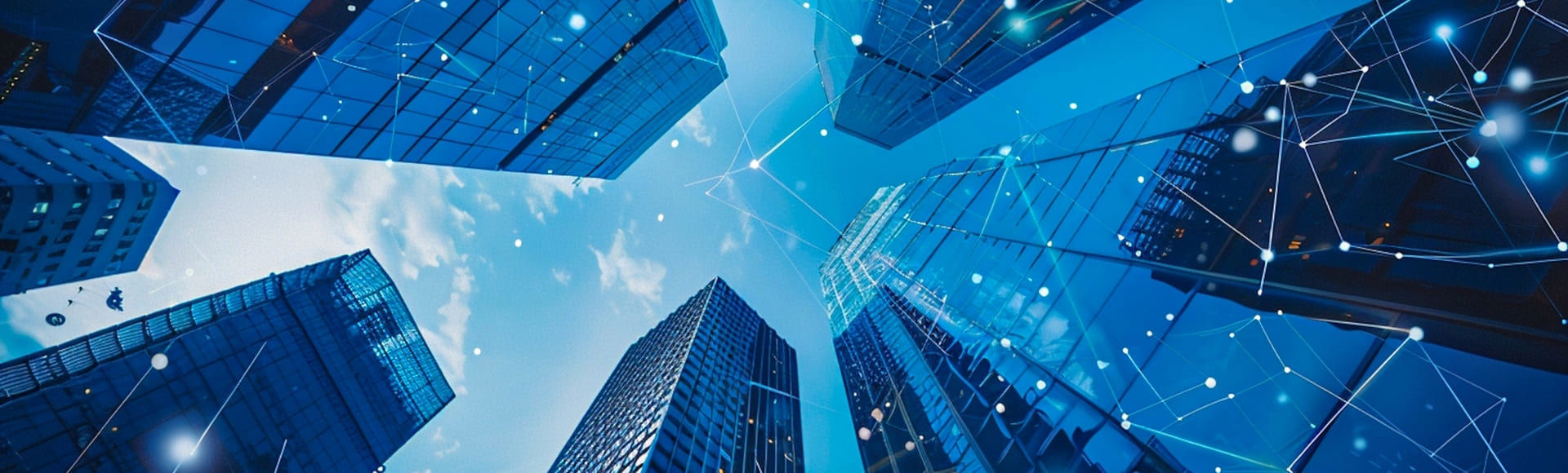 Reflective skyscrapers business office.