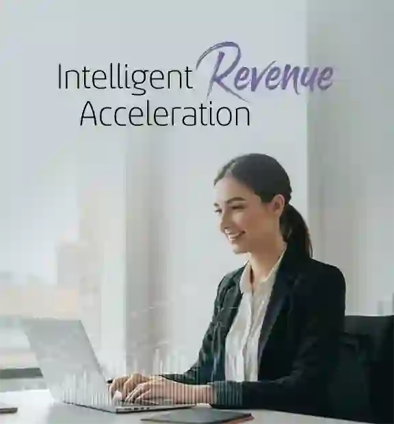 TP Revenue as a Service banner with female sales agent and Intelligent Revenue Acceleration message.