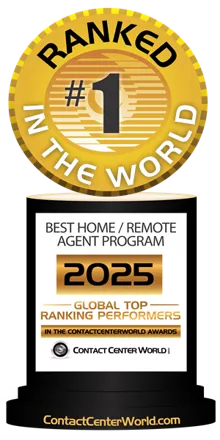 Logo for best contact center 2025, with a ranked number one globally