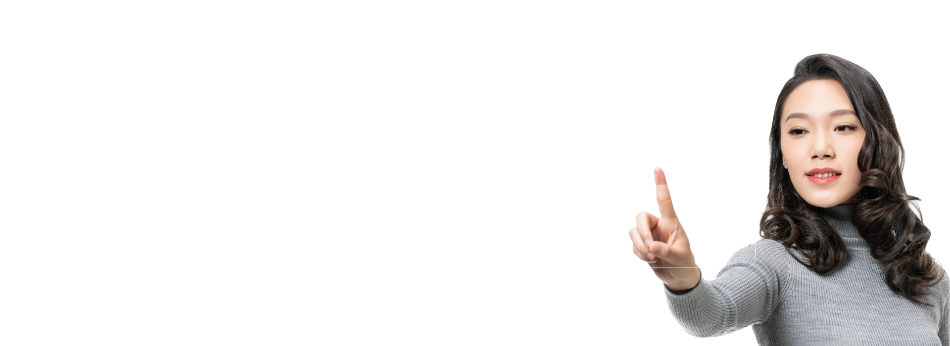 Asian professional interacting with a 3D conversational interface.