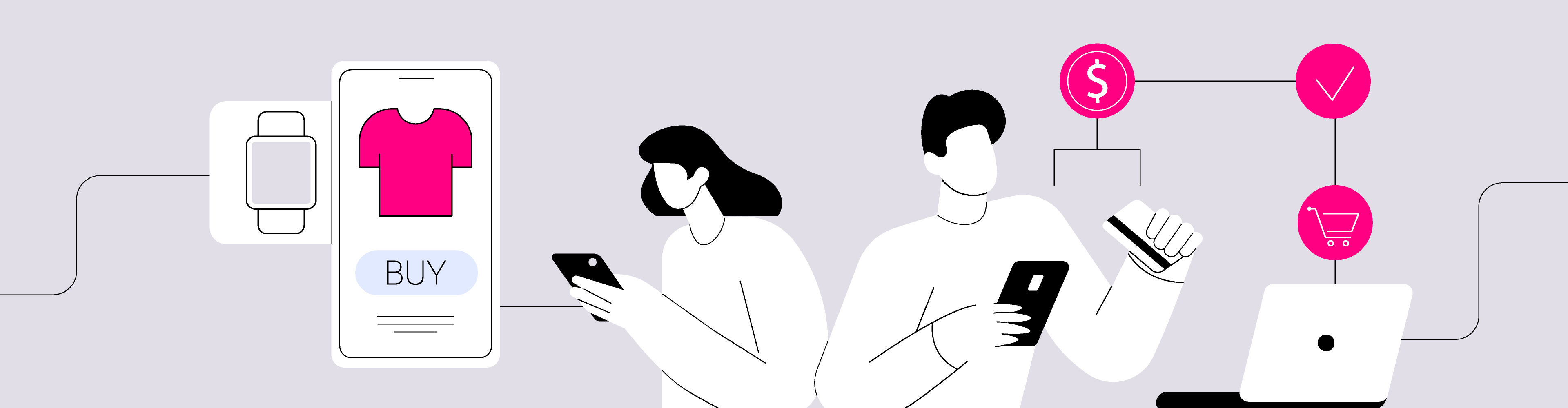 Animated characters shopping on a store