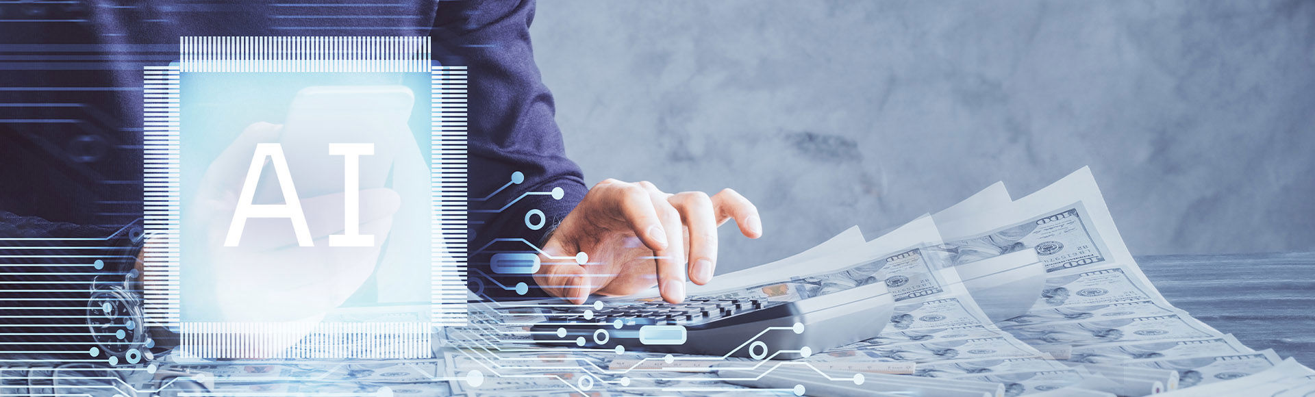 A person uses AI technology for financial and business tasks.