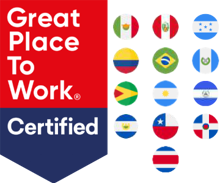 Great place to work logo with south american country flags represented. Great place to work logo with south american country flags represented.