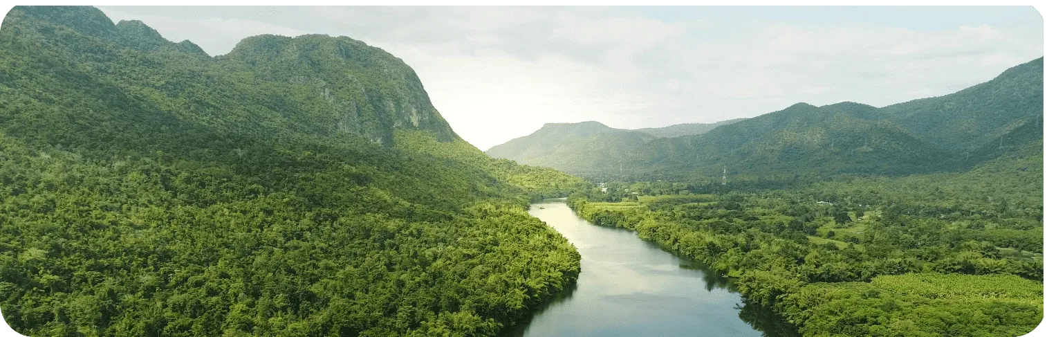 River and green landscape with mountains