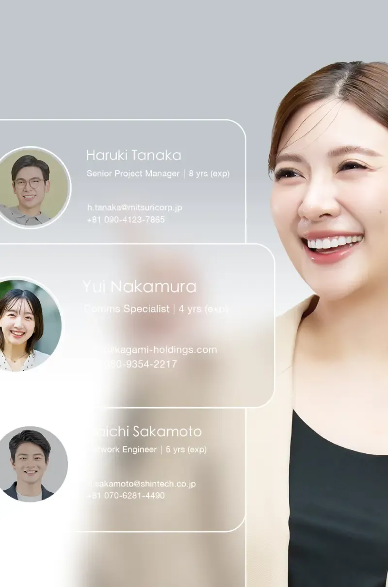 A happy and smiling office lady looking through her contact list