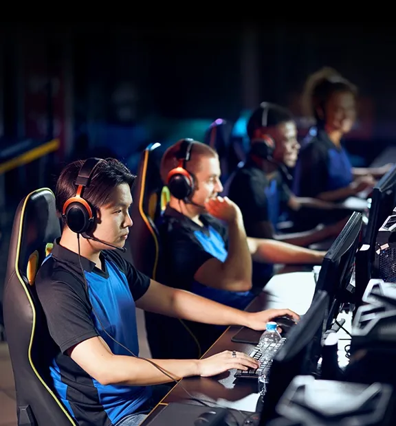 Professional gamers playing on a modern game arena