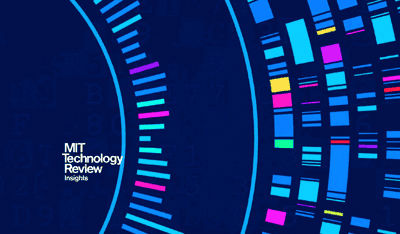 Abstract digital graphic with colorful data bars and circular patterns, featuring the MIT Technology Review Insights logo on a dark blue background.