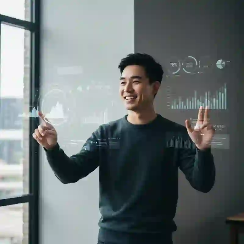 Man engaging with data to illustrate convergence of AI and EI.