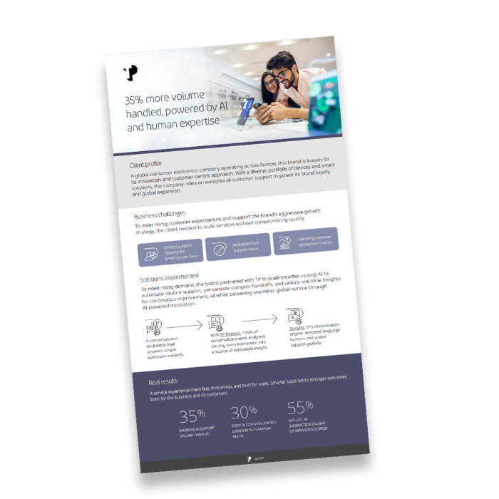 35% more volume handled, powered by AI and human expertise one pager mock-up.