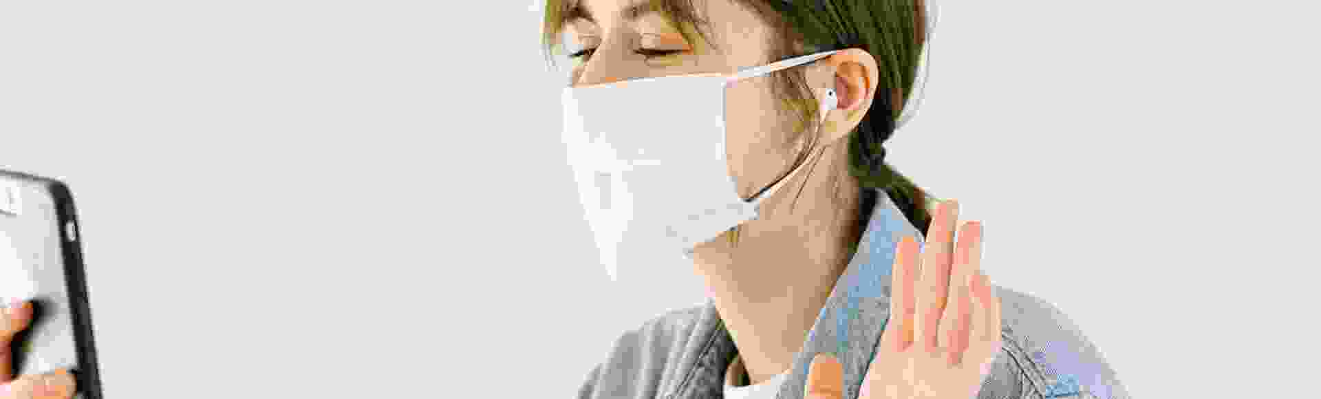Woman using mask during a video call 