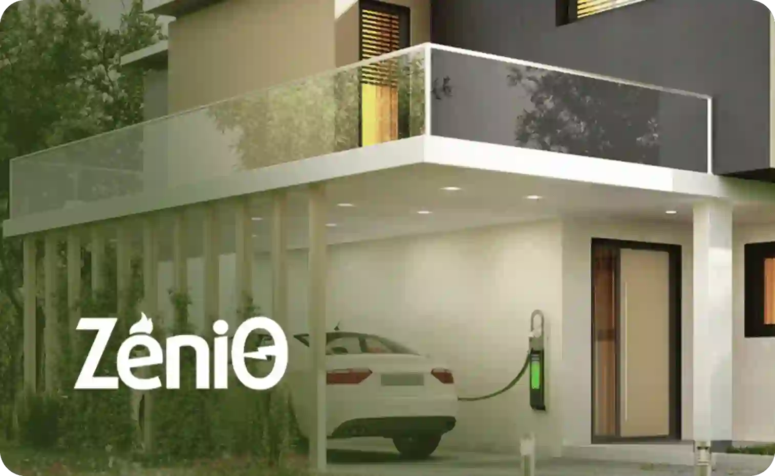 Electric car charging in the backyard of a modern house