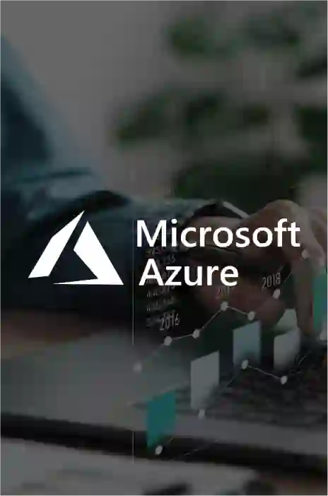 Microsoft Azure logo in focus and person typing on the background