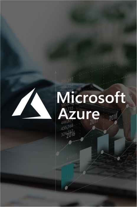 Microsoft Azure logo in focus and person typing on the background Microsoft Azure logo in focus and person typing on the background