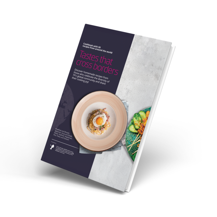 Cover of the book Tastes that Cross Borders, inspired by recipes from TP employees during the 2024 For Fun Festival.