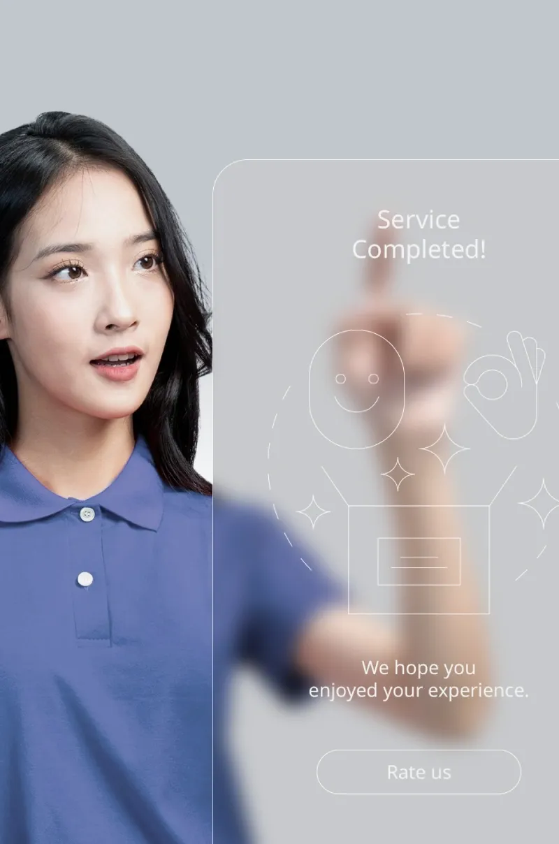 A customer service representative marks a successful service completion