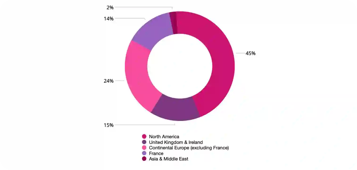 Geographical breakdown of the capital owned by institutional investors