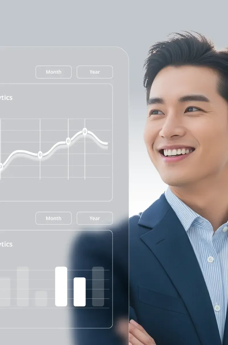 A middle-aged male worker with a smiling face and short hair