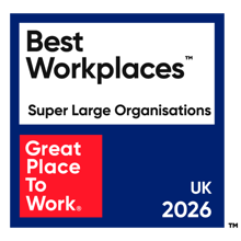 GPTW 2026 Best Workplaces for Super Large Organisations badge awarded to TP in the UK
