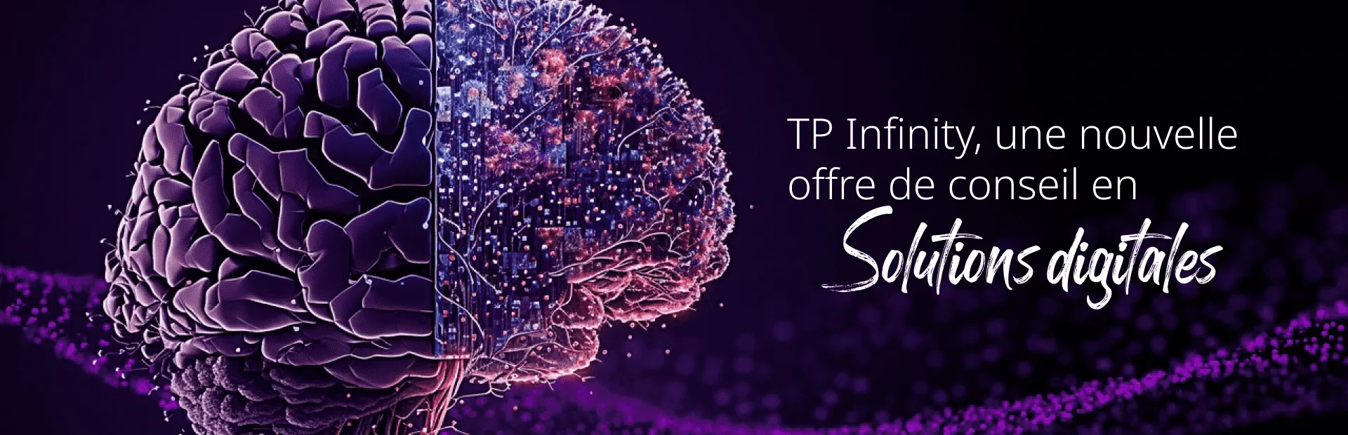 Un cerveau illustré avec un flux de données, symbolisant la nouvelle offre de TP en solutions digitales. Un cerveau illustré avec un flux de données, symbolisant la nouvelle offre de TP en solutions digitales.