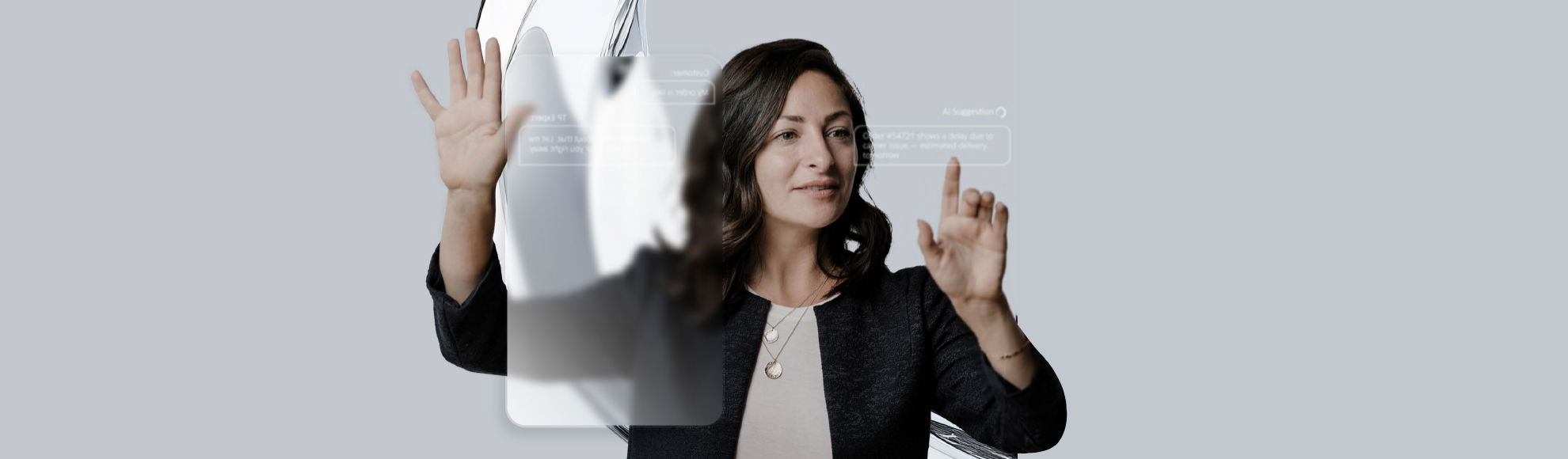 Business professional engaging with an orchestrated AI digital interface