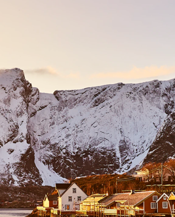 Traditional town in Norway during winter