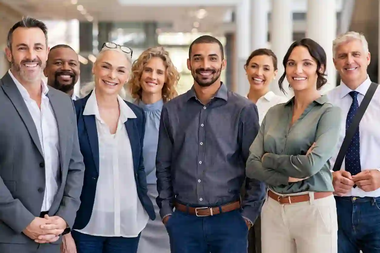Business people lined up in office