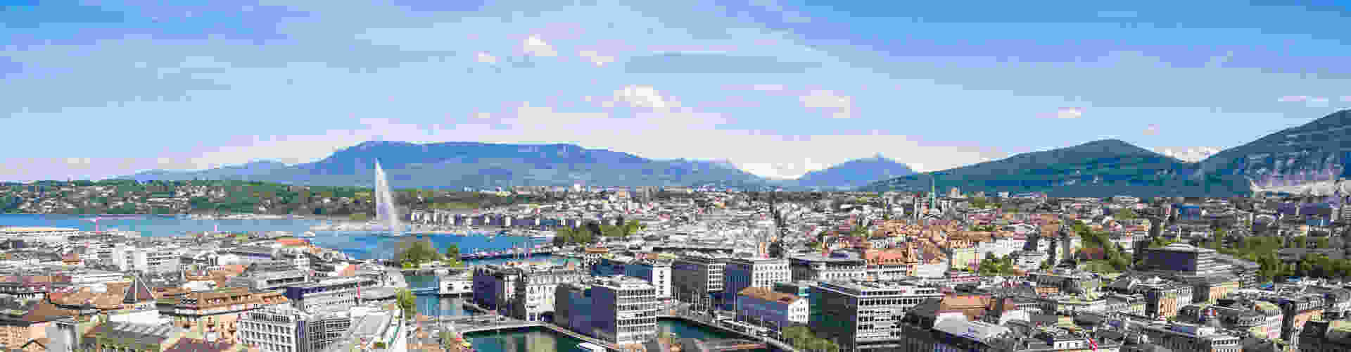 Aerial view of Lake Leman - city of Geneva in Switzerland