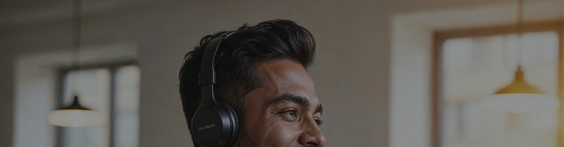Leende man med headset på kontor