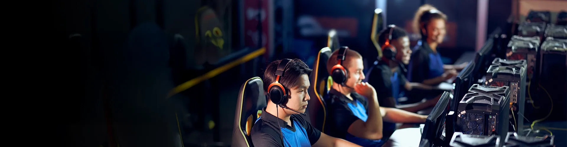 Professional gamers playing on a modern game arena