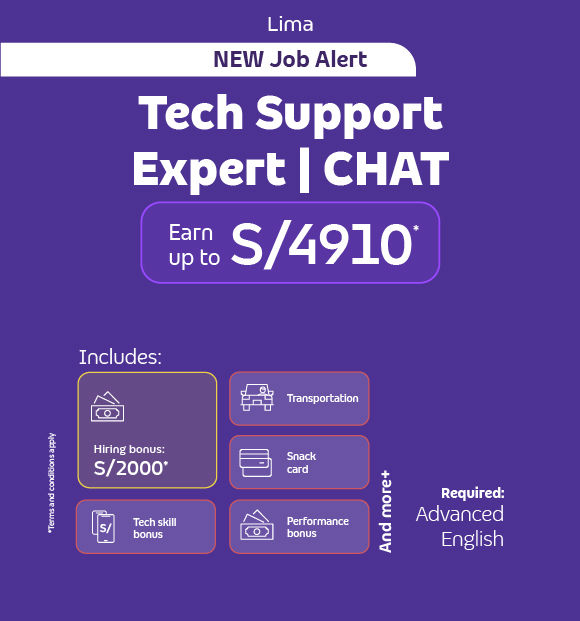 Sé parte del TOP Team como Tech Support Expert y recibe excelente beneficios
