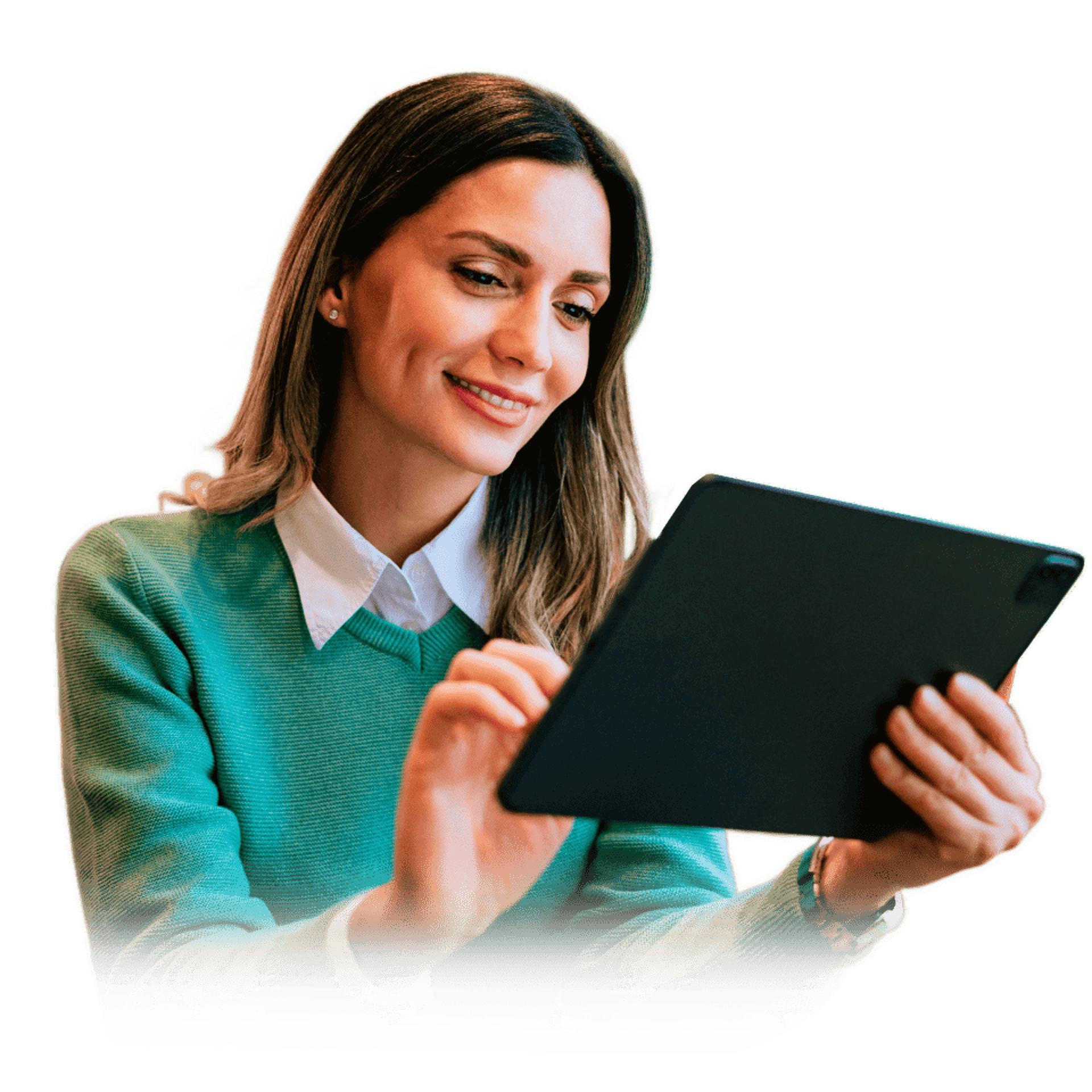 Smiling woman holding a tablet