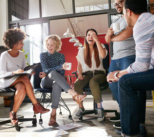 People are laughing at work at TP.