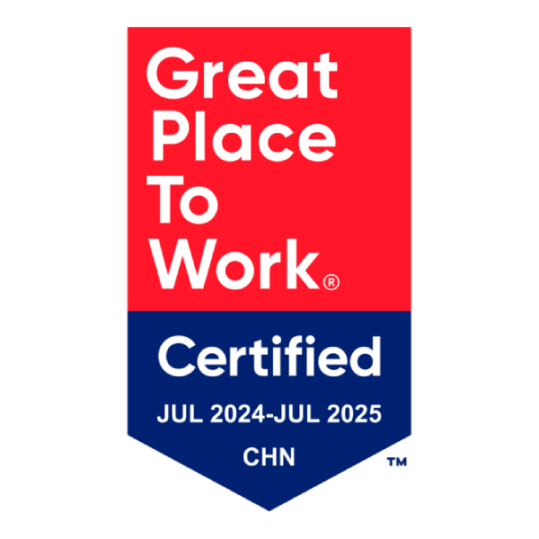 Great Place to Work certified award logo for TP in China, 2025. 