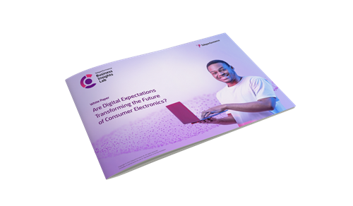 A white paper cover depicting a man holding his laptop