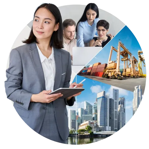 Mosaic highlighting technology and business advancement in Singapore.