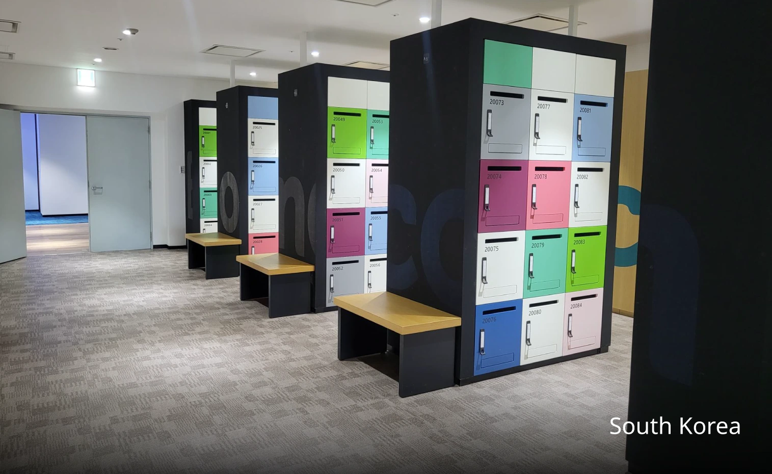 employee‘s locker with bright colors
