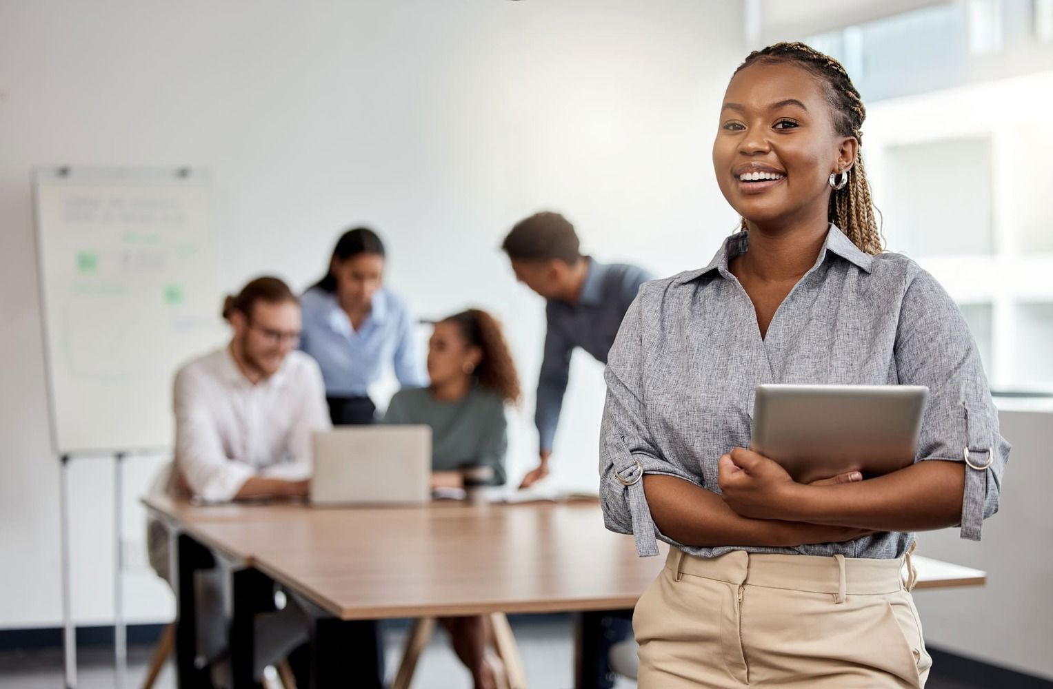 Business African woman holding a meeting