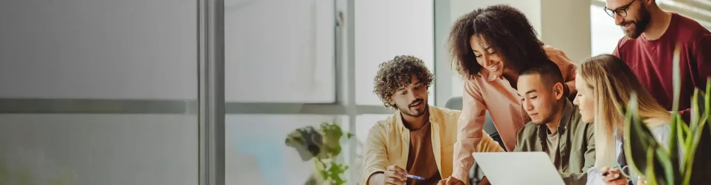 Group of employees having a meeting to discuss team strategies