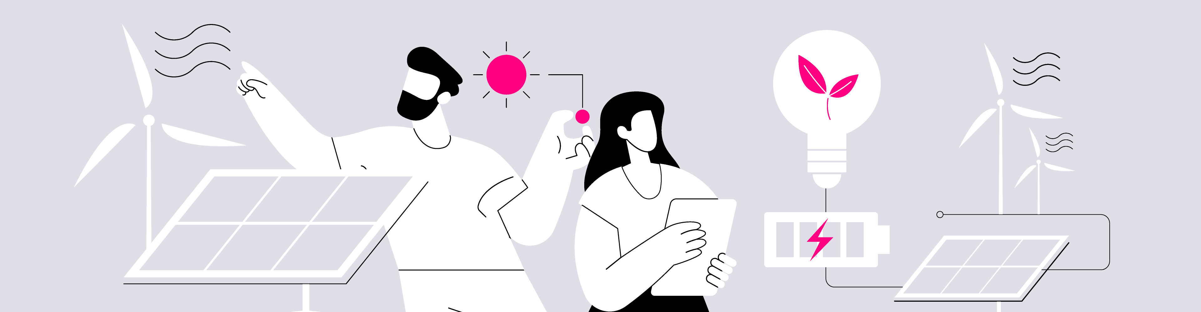 Animated characters managing sustainable energy resources