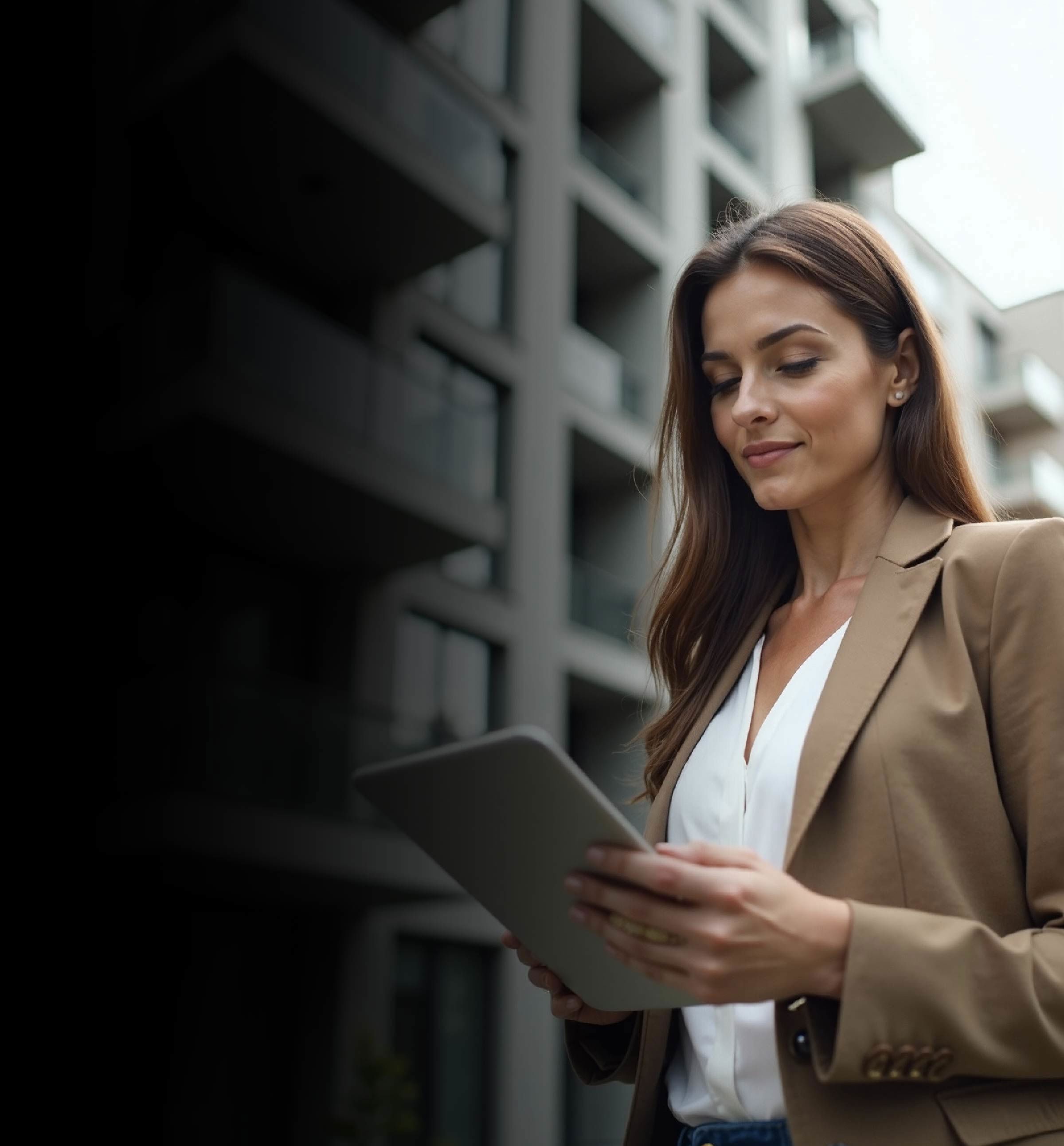 Mujer ejecutiva con dispositivo móvil 