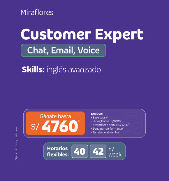 Vacante con horarios flexibles y bono por contratación
