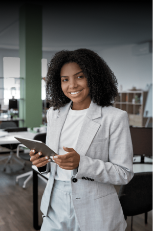 Smiling african business woman in a modern office